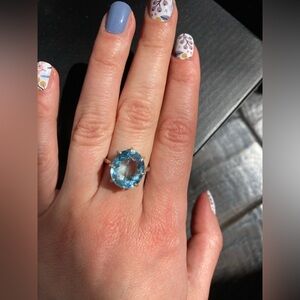 Elegant sterling silver and large Blue Topaz Ring